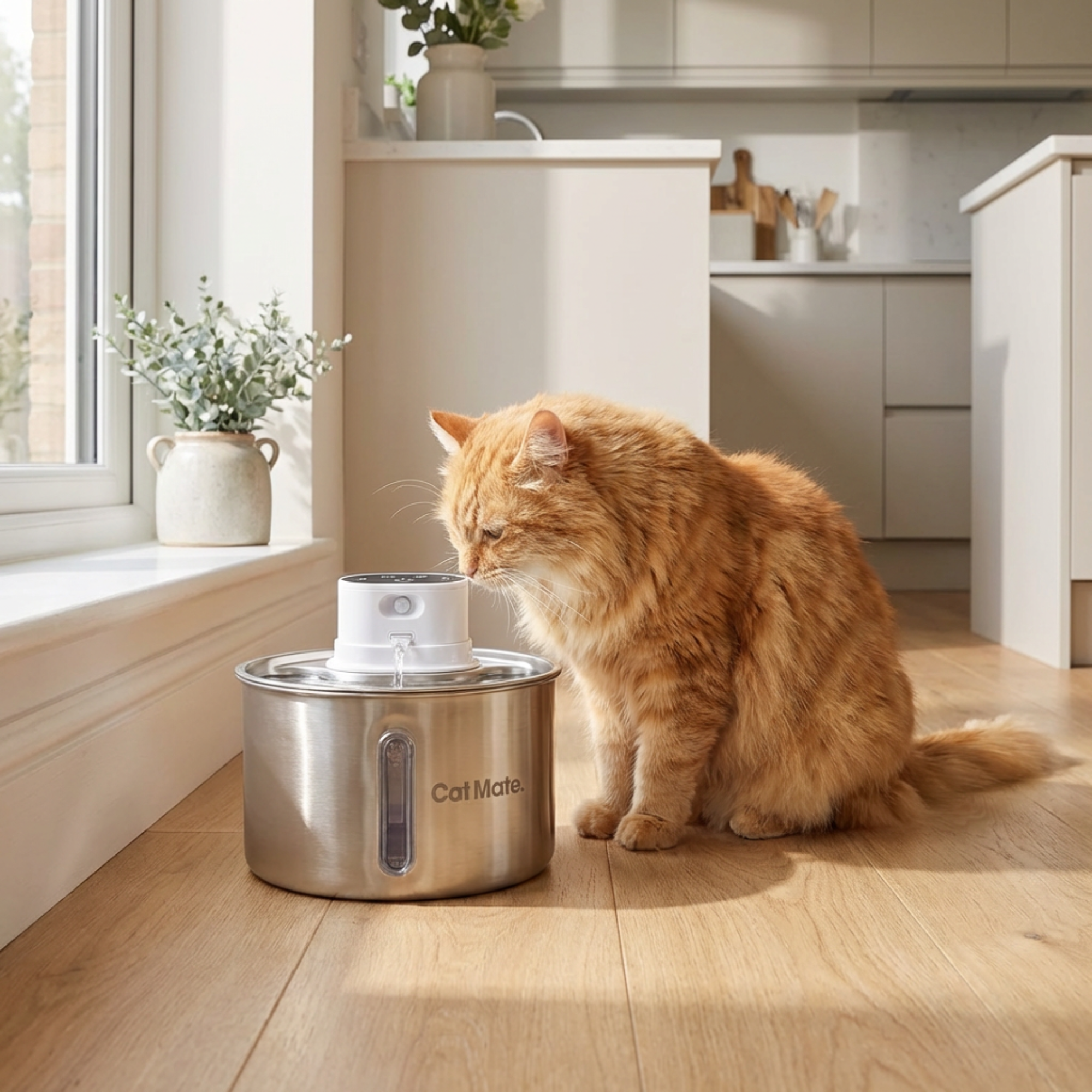 Cordless Cat Water Fountain 2.2L Stainless Steel | Cat Mate