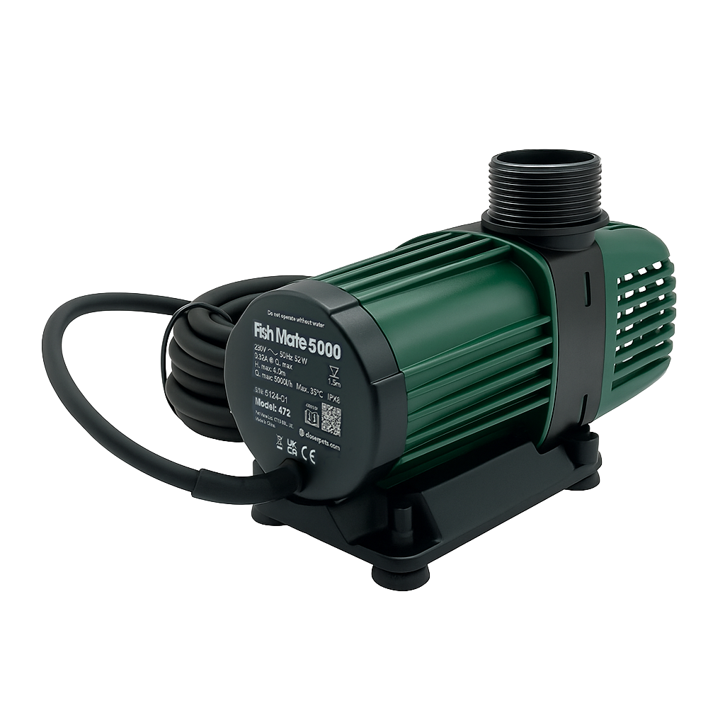 Green pump labeled 'Fish Mate 5000' on a white background