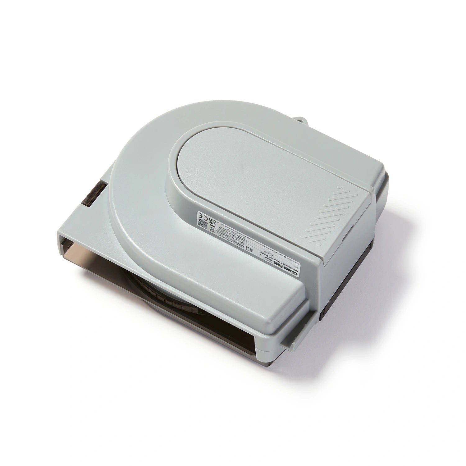 Grey backing pieces of the fish feeder for pond fish on a white background.