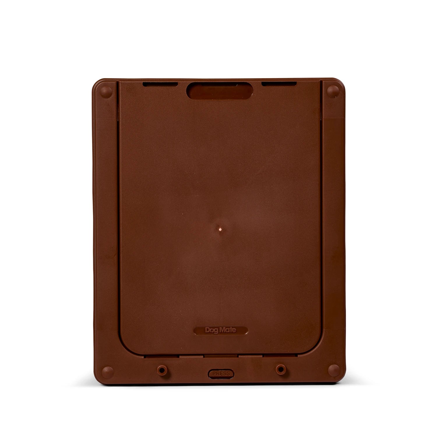 Front view of the pet flap with the brown security panel in place on a white background