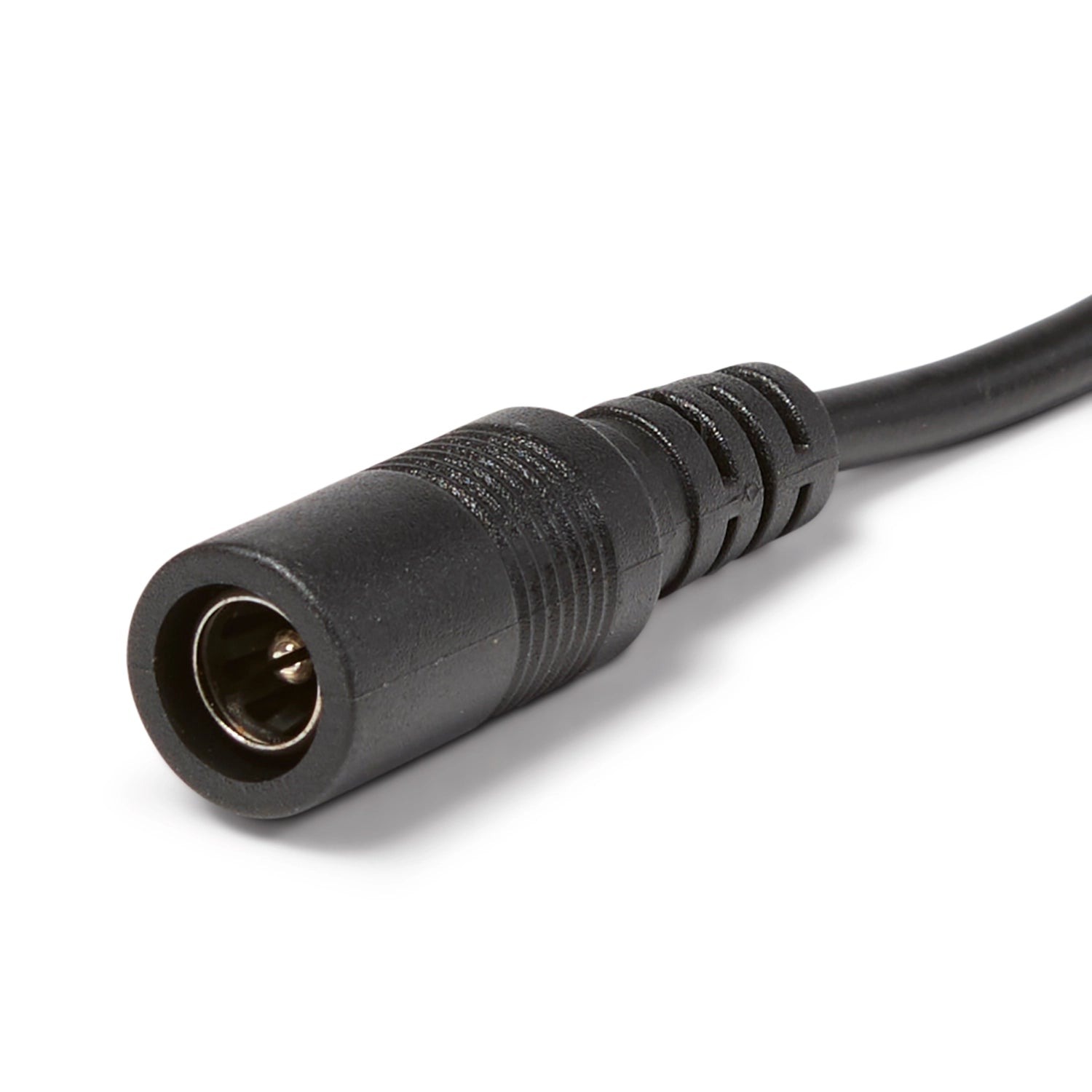 Black electrical connector on a white background