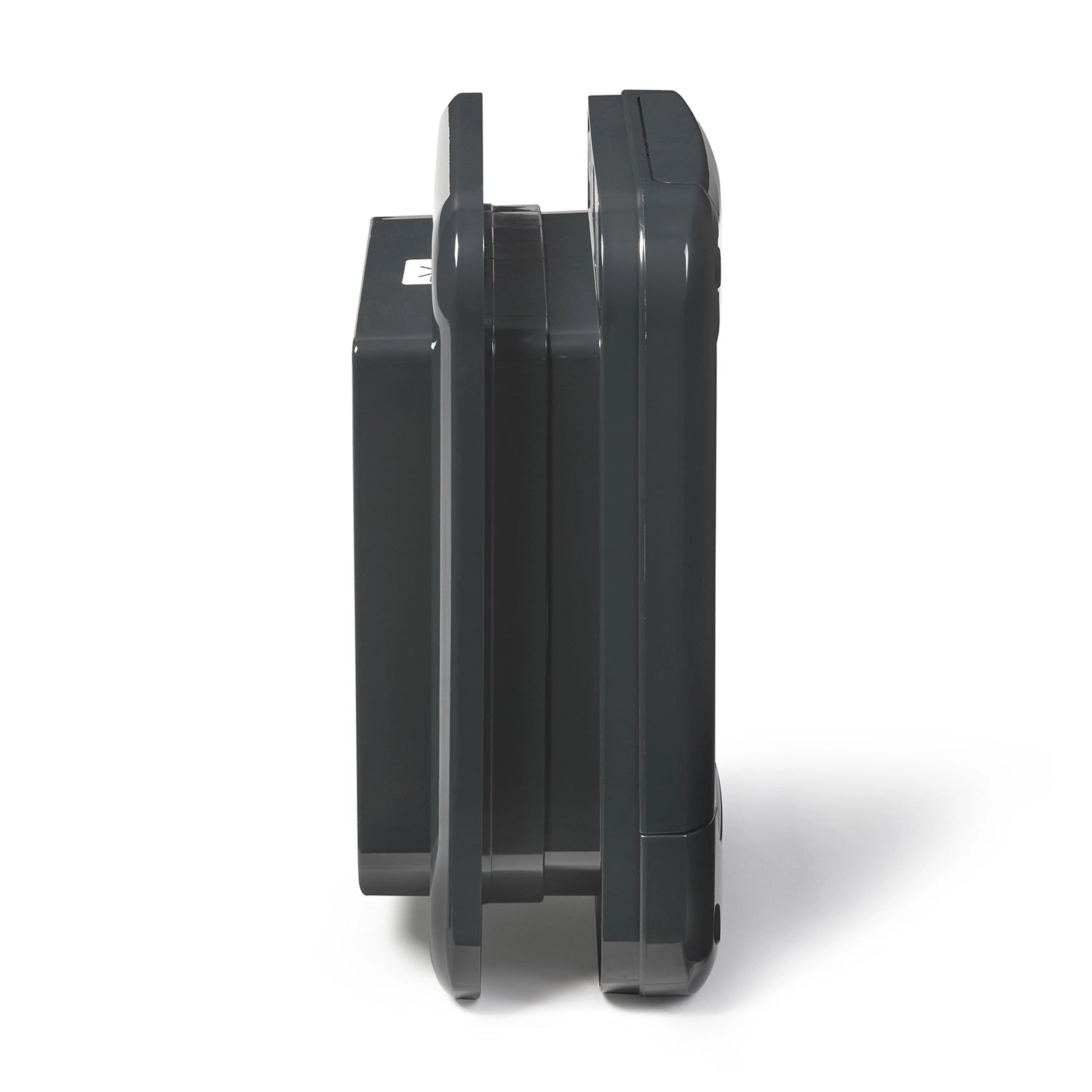 A side on view of the grey microchip activated cat flap from Pet Mate which features a manual lock with four differnt modes.