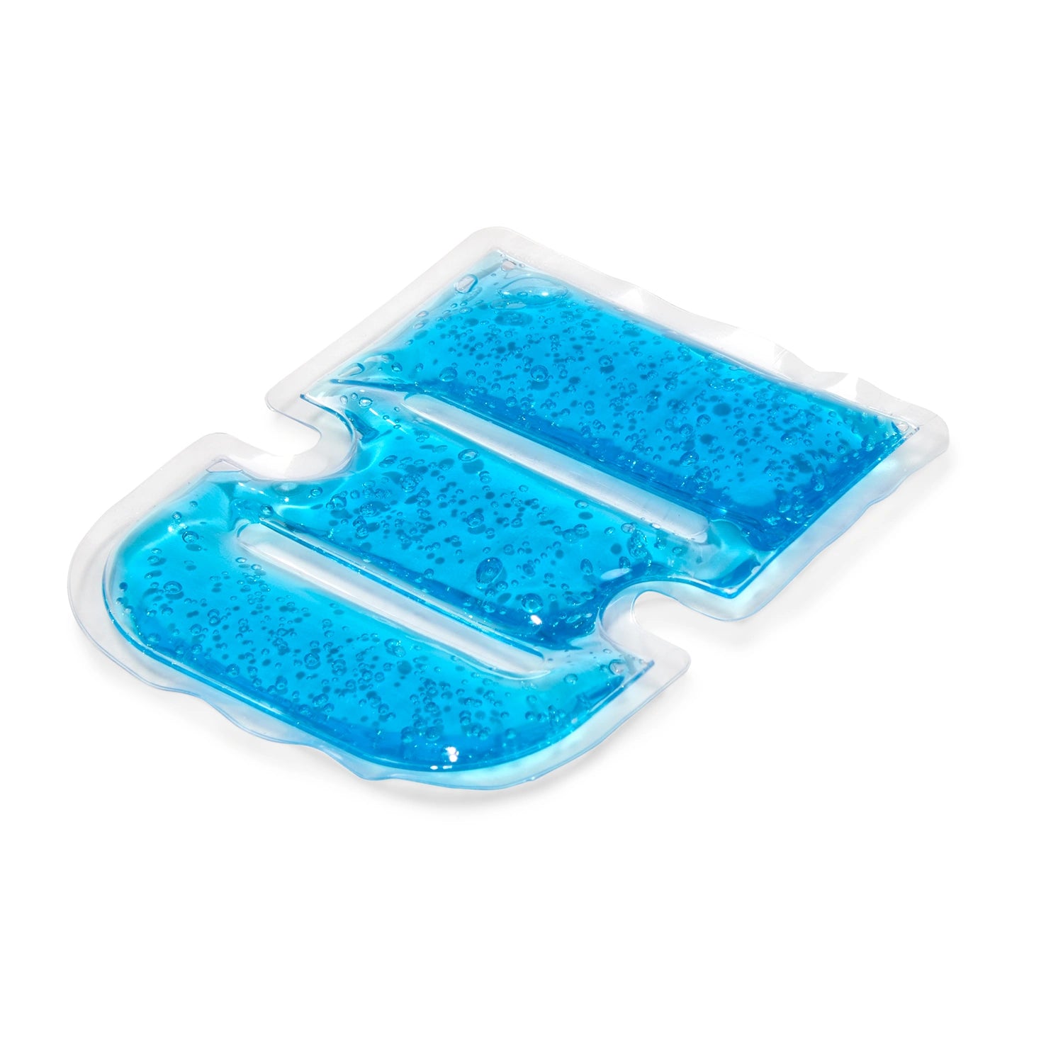 Blue gel pack in a clear plastic container on a white background