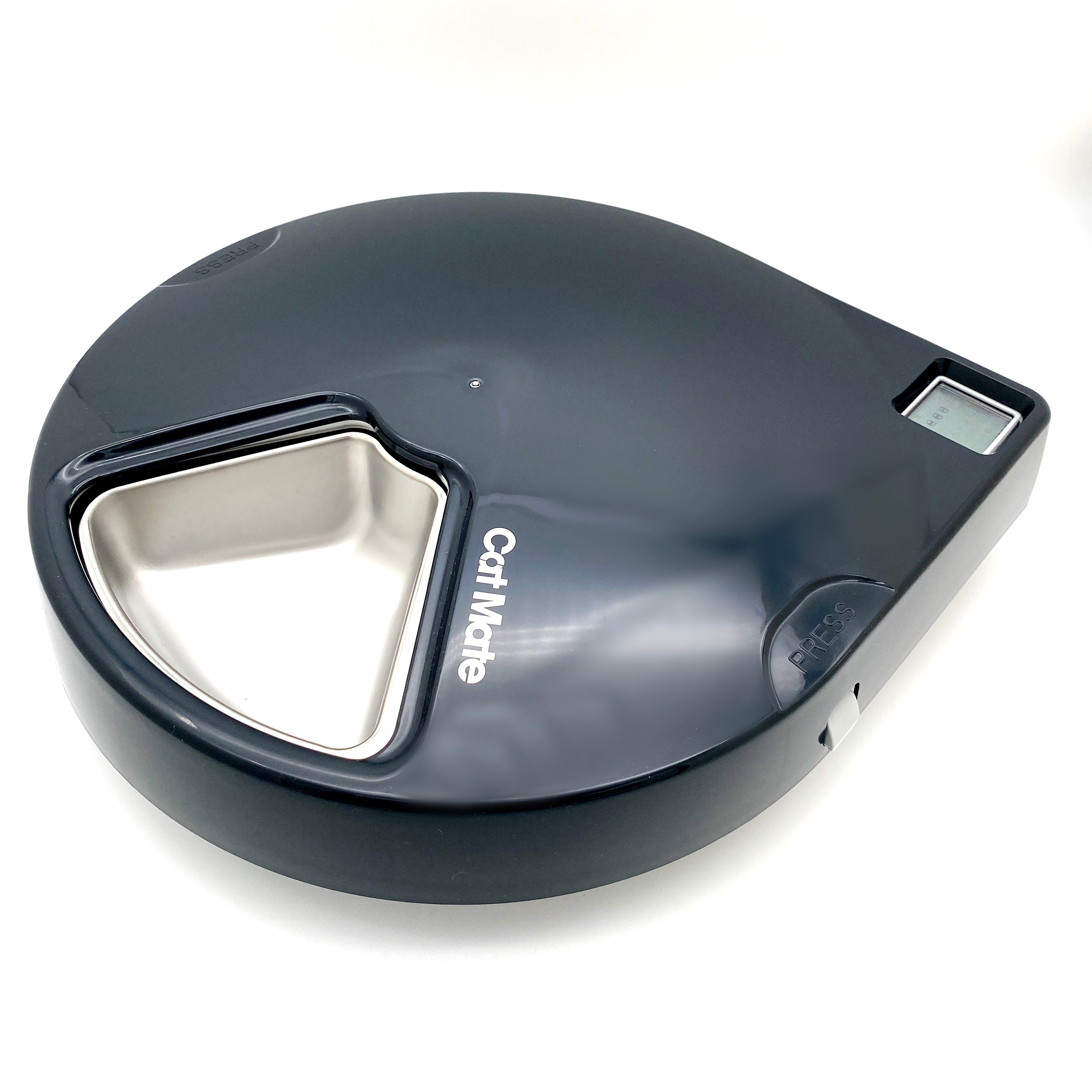 An anthracite grey casing on the five bowl automatic pet feeder on a white background