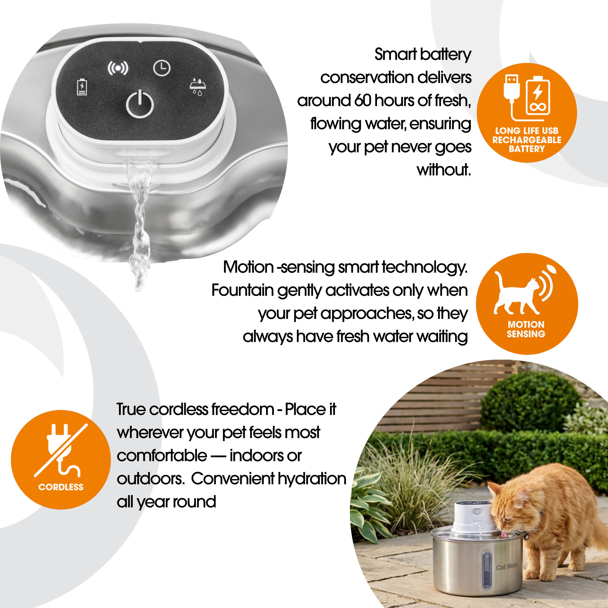 ** Pre-Order - Shipping From 26th March** Cat Mate 2.2 Litre Stainless Steel Cordless Cat Water Fountain