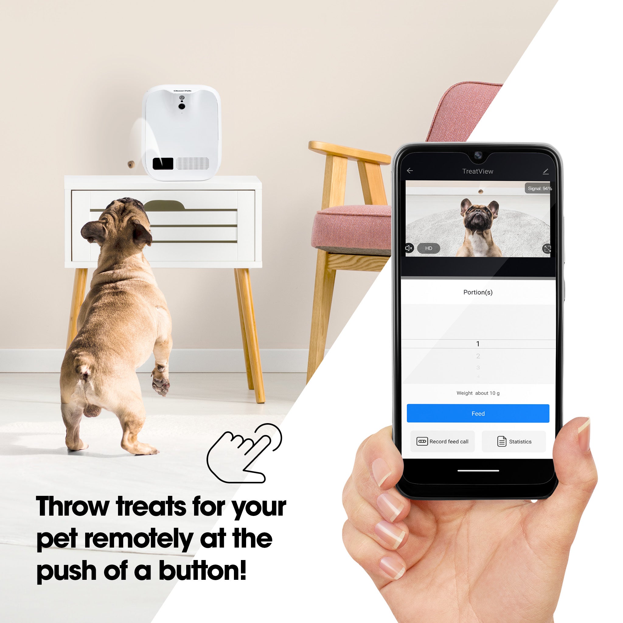 Closer Pets TreatView Pet Camera with Treat Dispenser (iOS/Android Compatible)