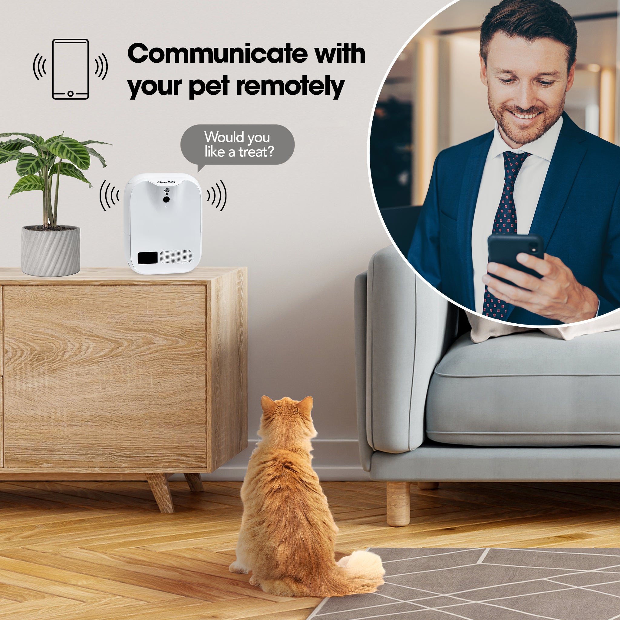 Closer Pets TreatView Pet Camera with Treat Dispenser (iOS/Android Compatible)