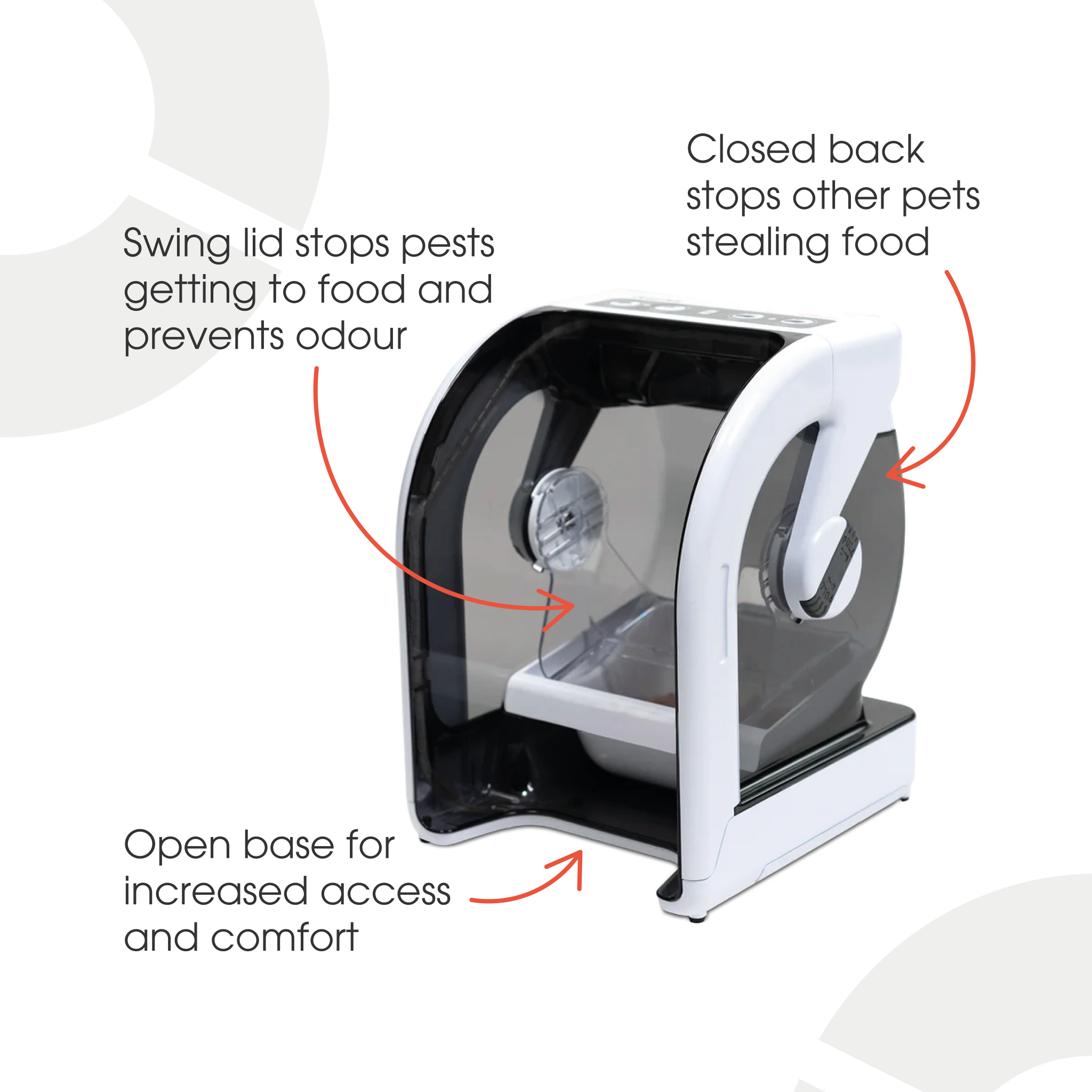 An infographic on a white and grey background which features an image of the mibowl that is surrounded by three benefits of using the product