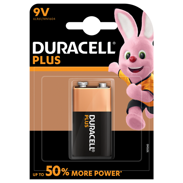 Duracell Plus 9V Alkaline Batteries, pack of 1