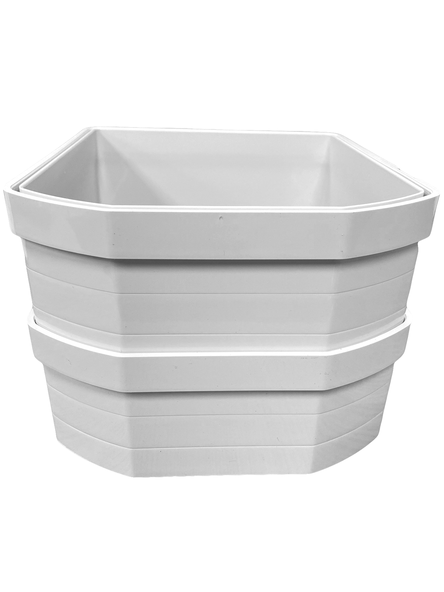 An image of two white plastic wall liners for cat flaps, designed to extend through walls or thick installations.