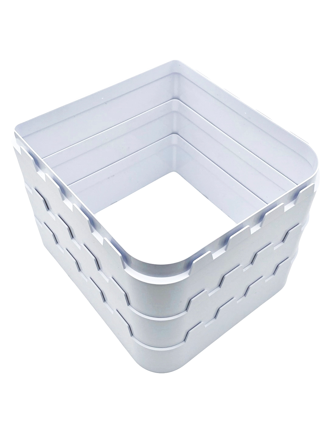 An image of a stack of three wall liners / tunnel sections in white to facilitate the installation of a large cat flap on a clear background