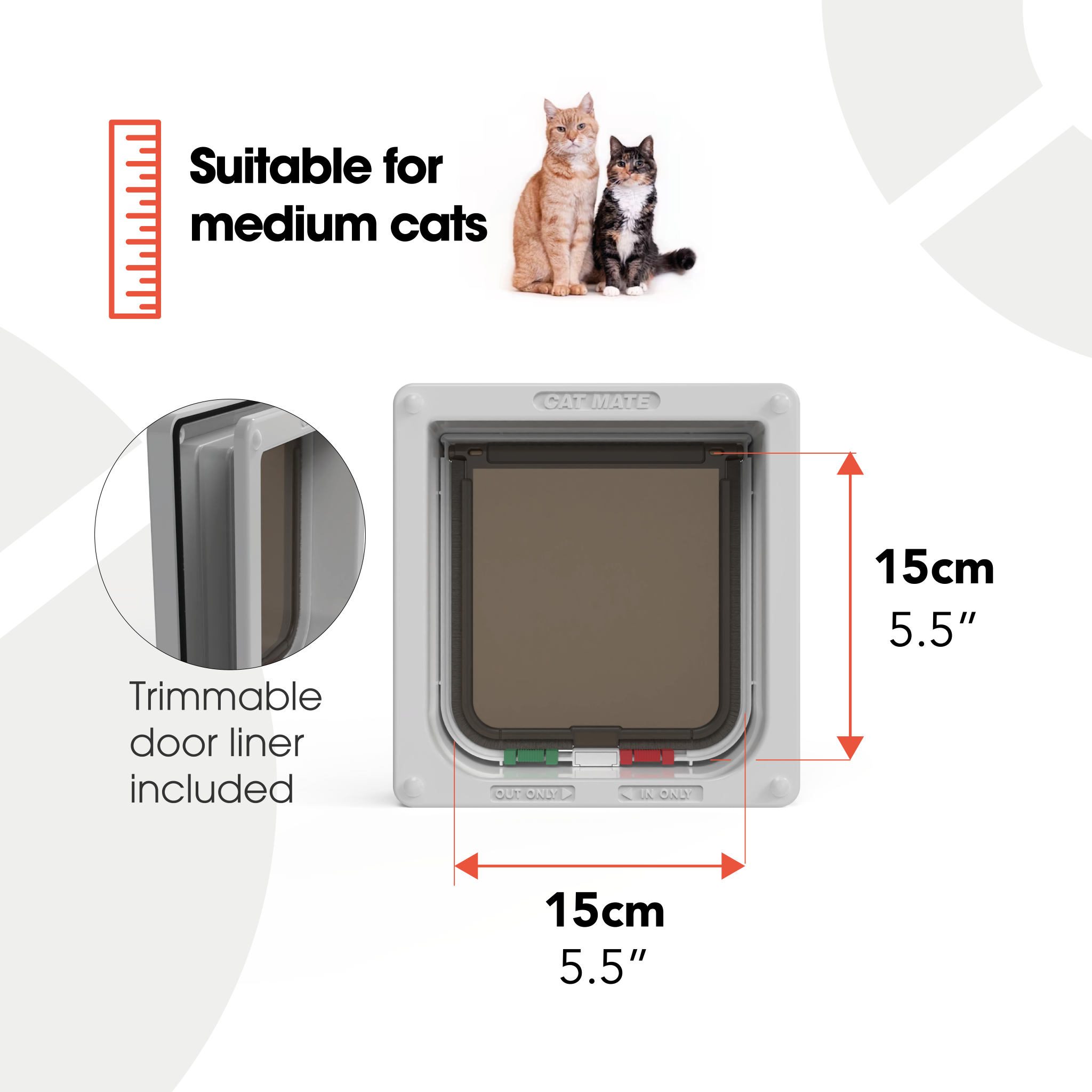 Cat Mate 4-Way-Locking Cat Flap with Door Liner to 50mm (2 inches) – White (235W)