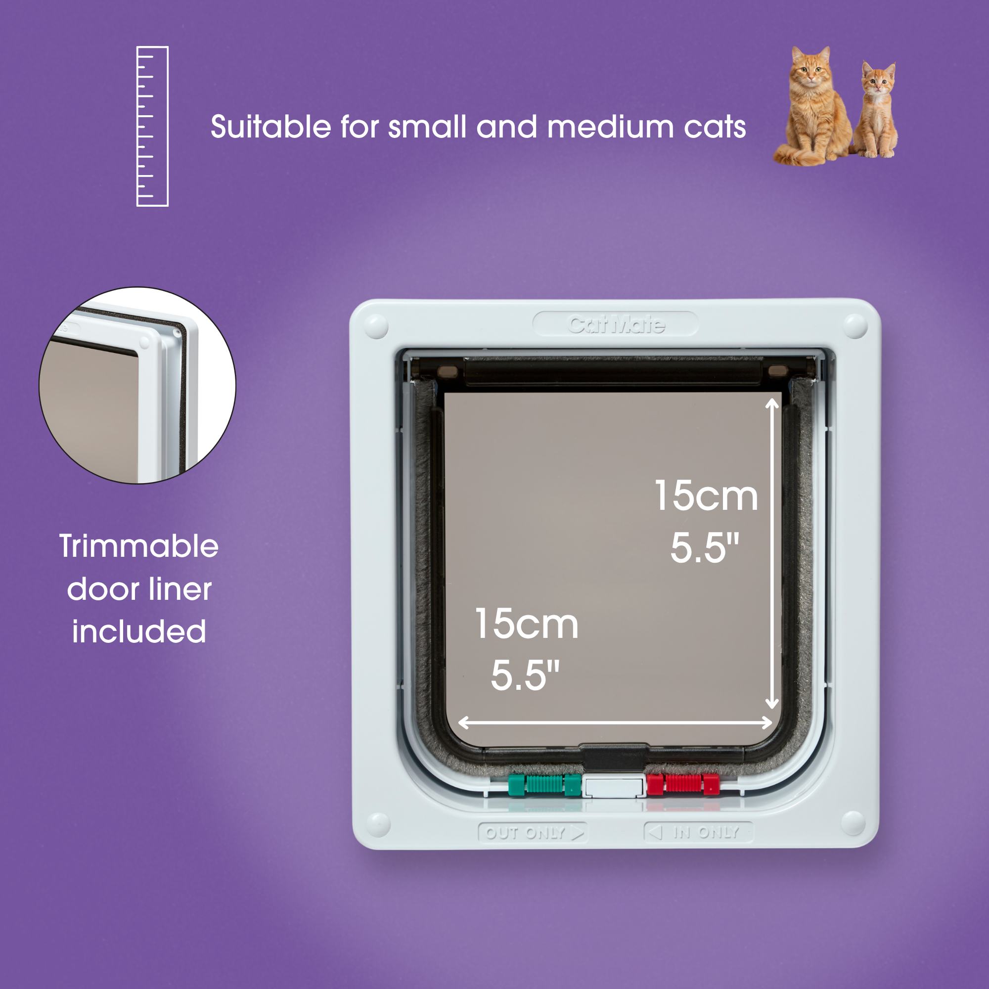 Cat Mate 4-Way-Locking Cat Flap with Liner to 50mm (2 inches) (235)