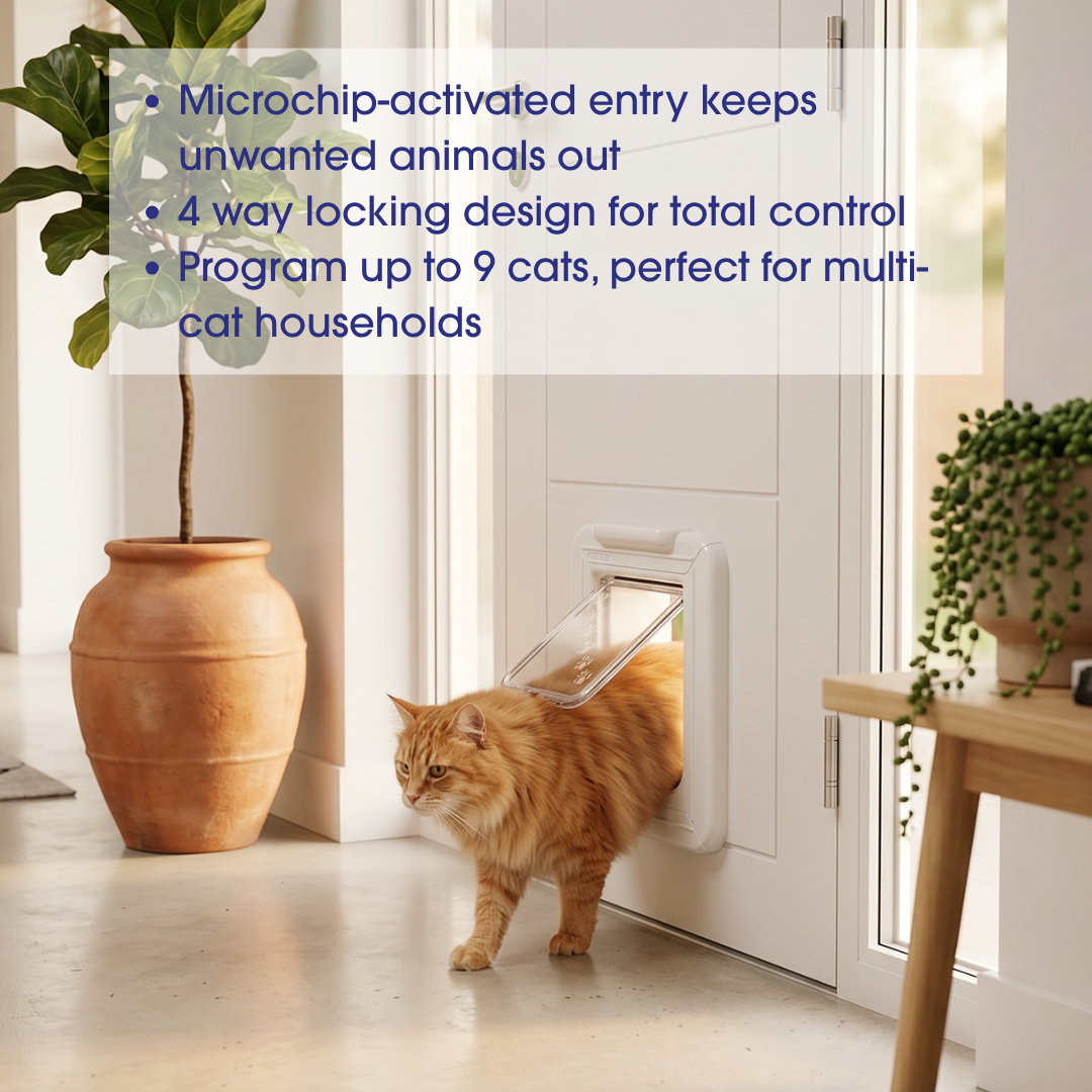 Cat Mate Elite Microchip Cat Flap with Timer & 4-Way Lock – White (355W)