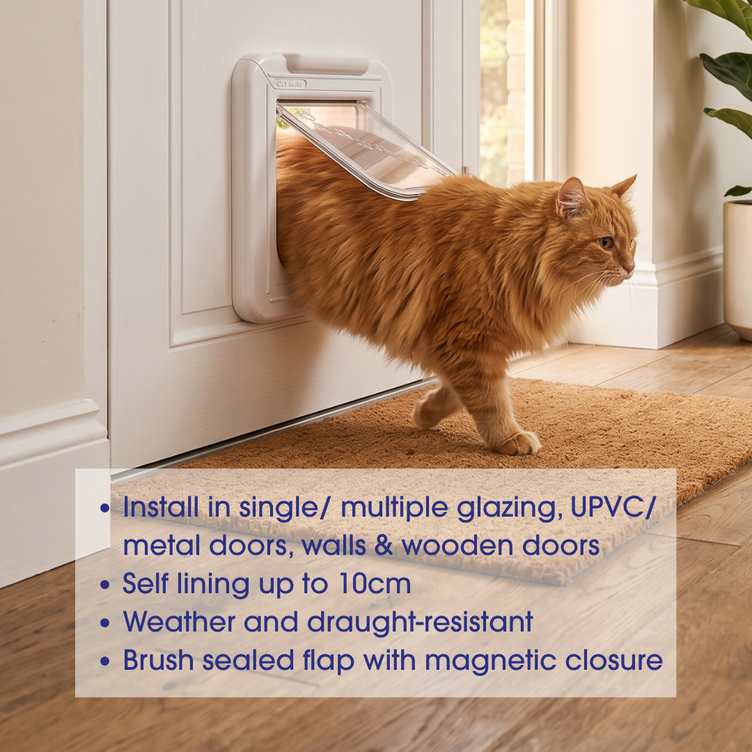 Cat Mate Elite Microchip Cat Flap with Timer & 4-Way Lock – White (355W)