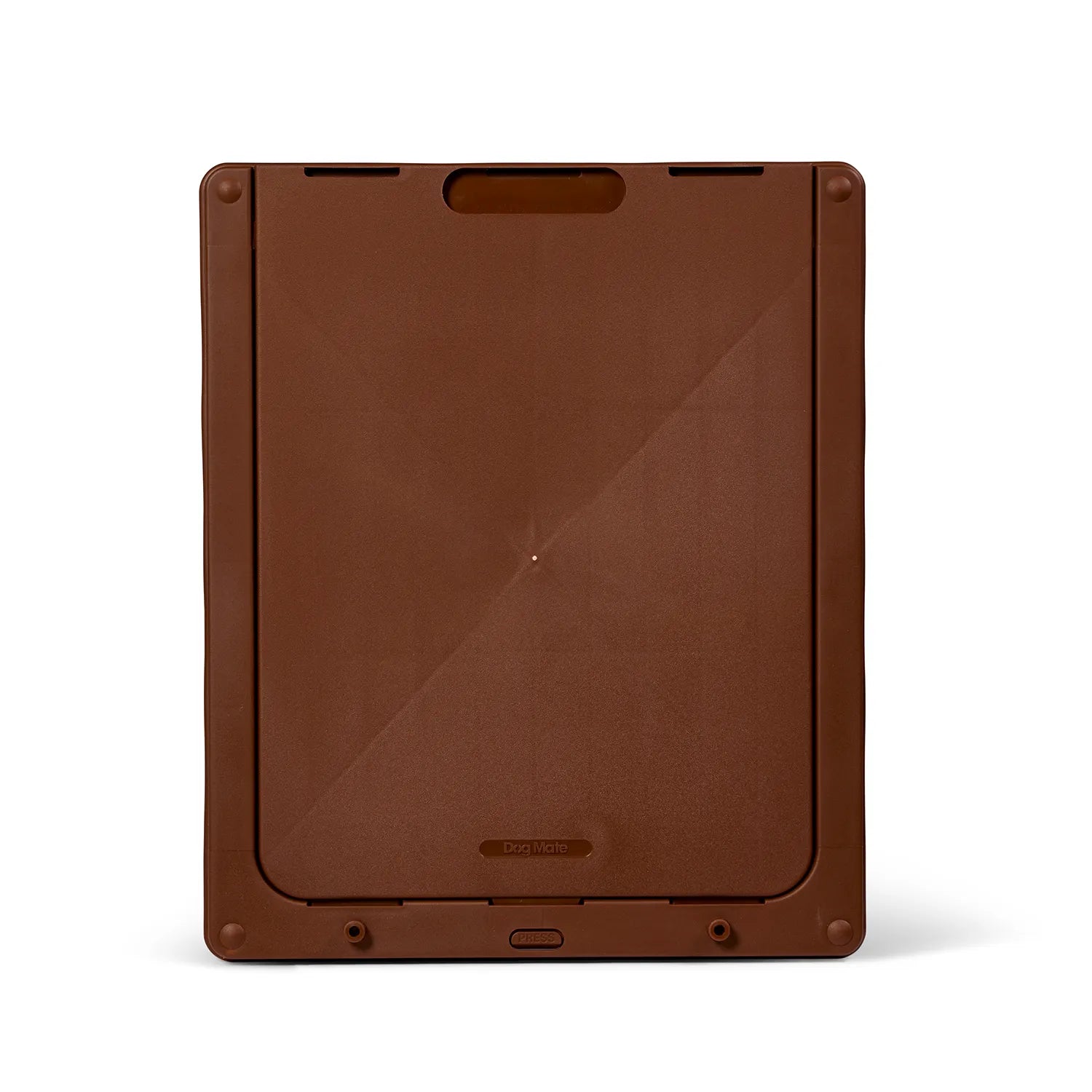 A brown pet flap for larger dogs with a locking security panel 