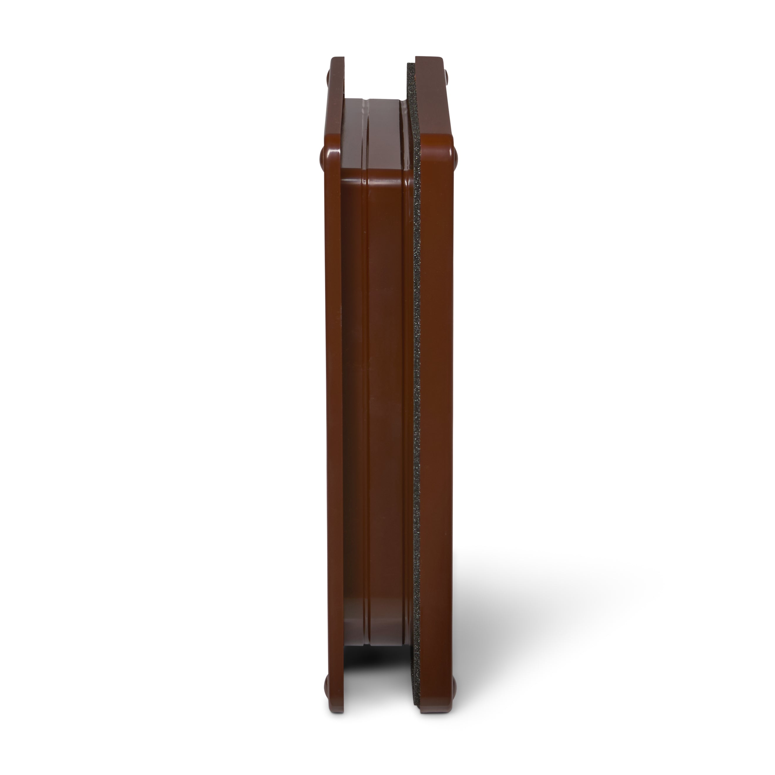 A side on view of the brown pet flap which can be installed in to UPVC / metal doors and thin wood panels. 