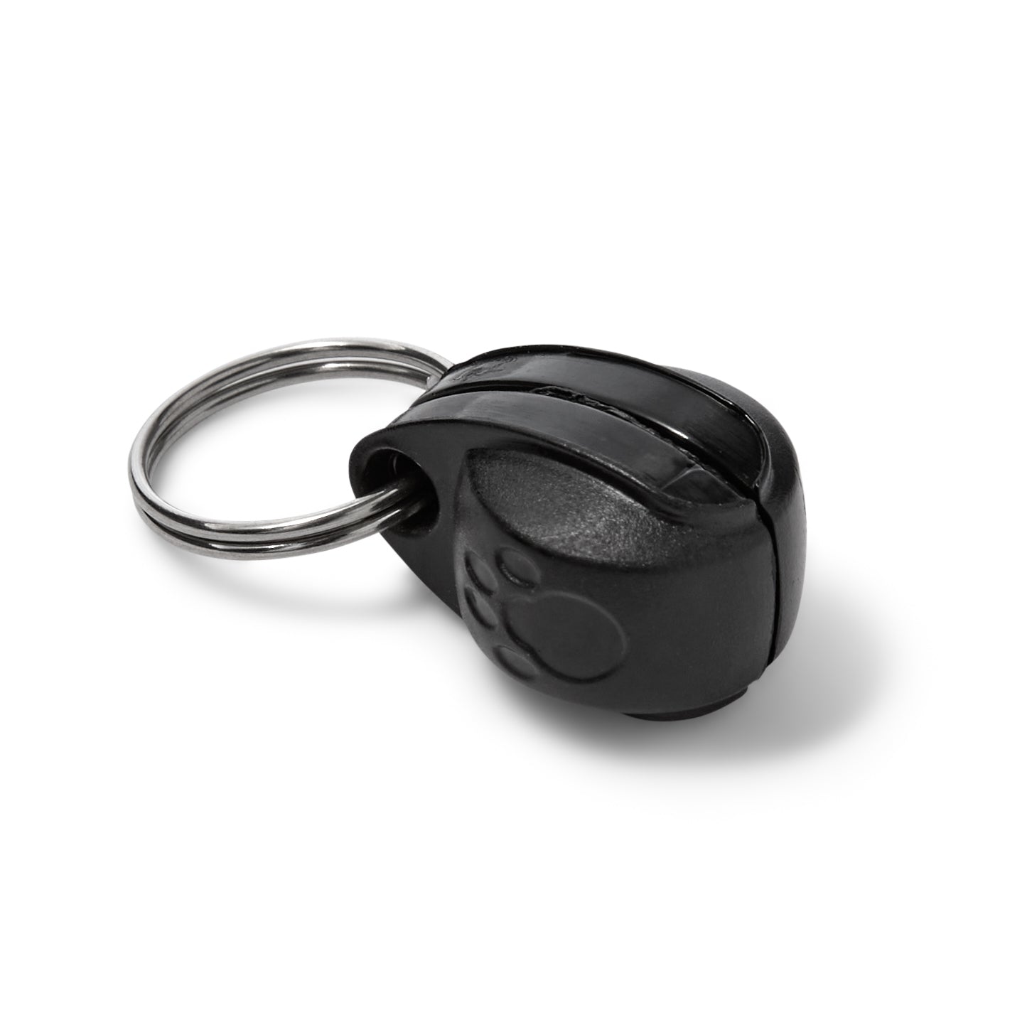 A black magnetic collar tag which is compatible with the electromagnetic cat flap, on a white background 