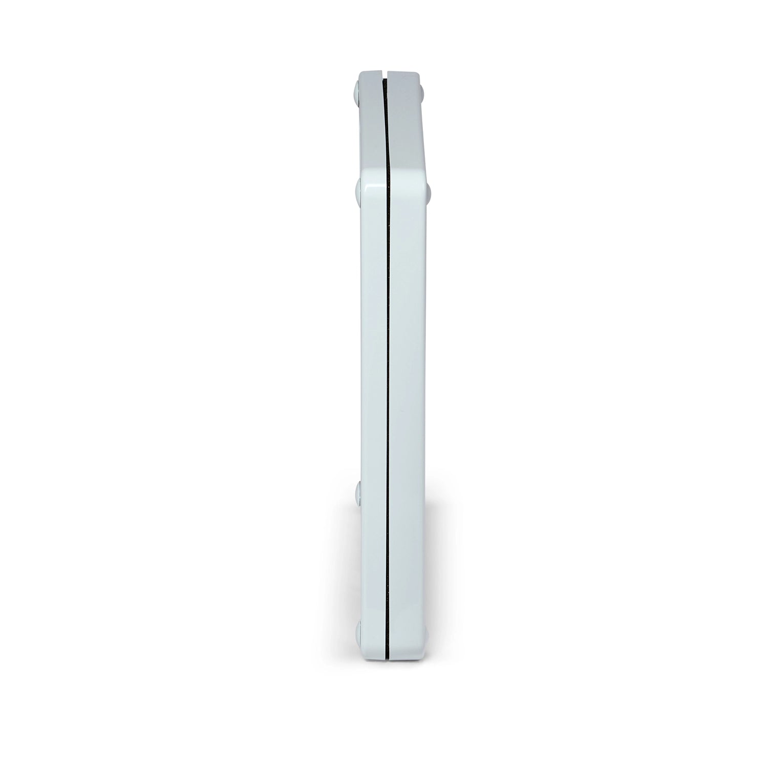 A side view of the lockable cat flap in white for average size cats on a white background 