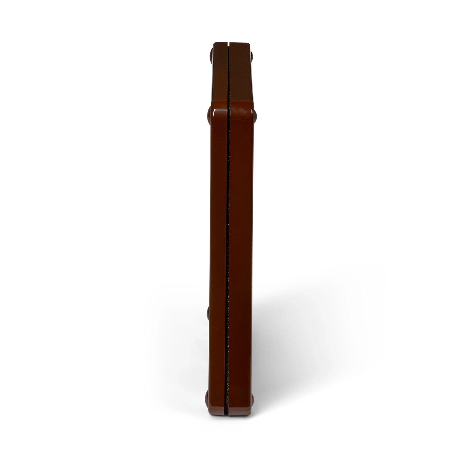 Side view of the cat flap for average size cats, in brown, with 4-way locks on a white background 