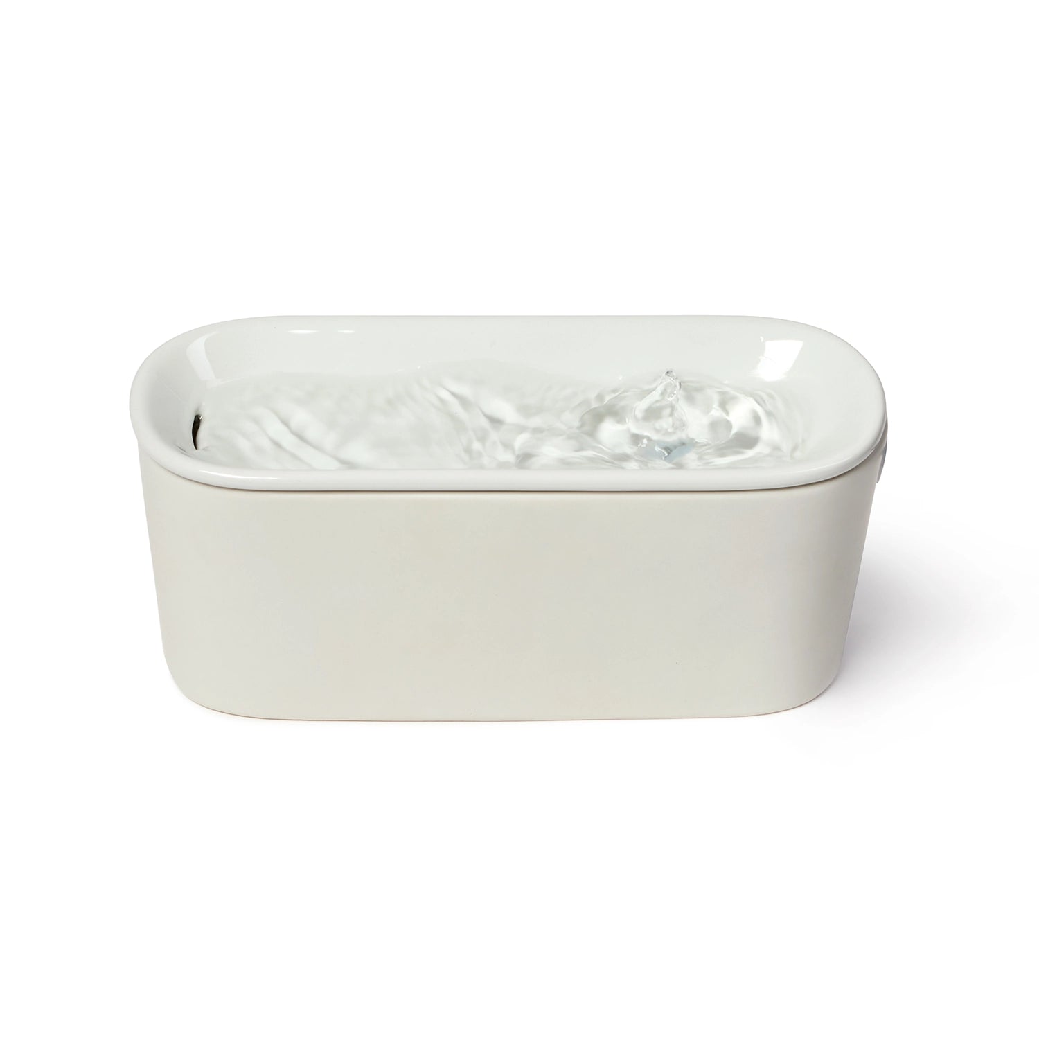 A minimalist light grey rectangular ceramic cat drinking fountain made by Cat Mate with a smooth glazed finish and a matching light grey lid, shown on a clean white background.