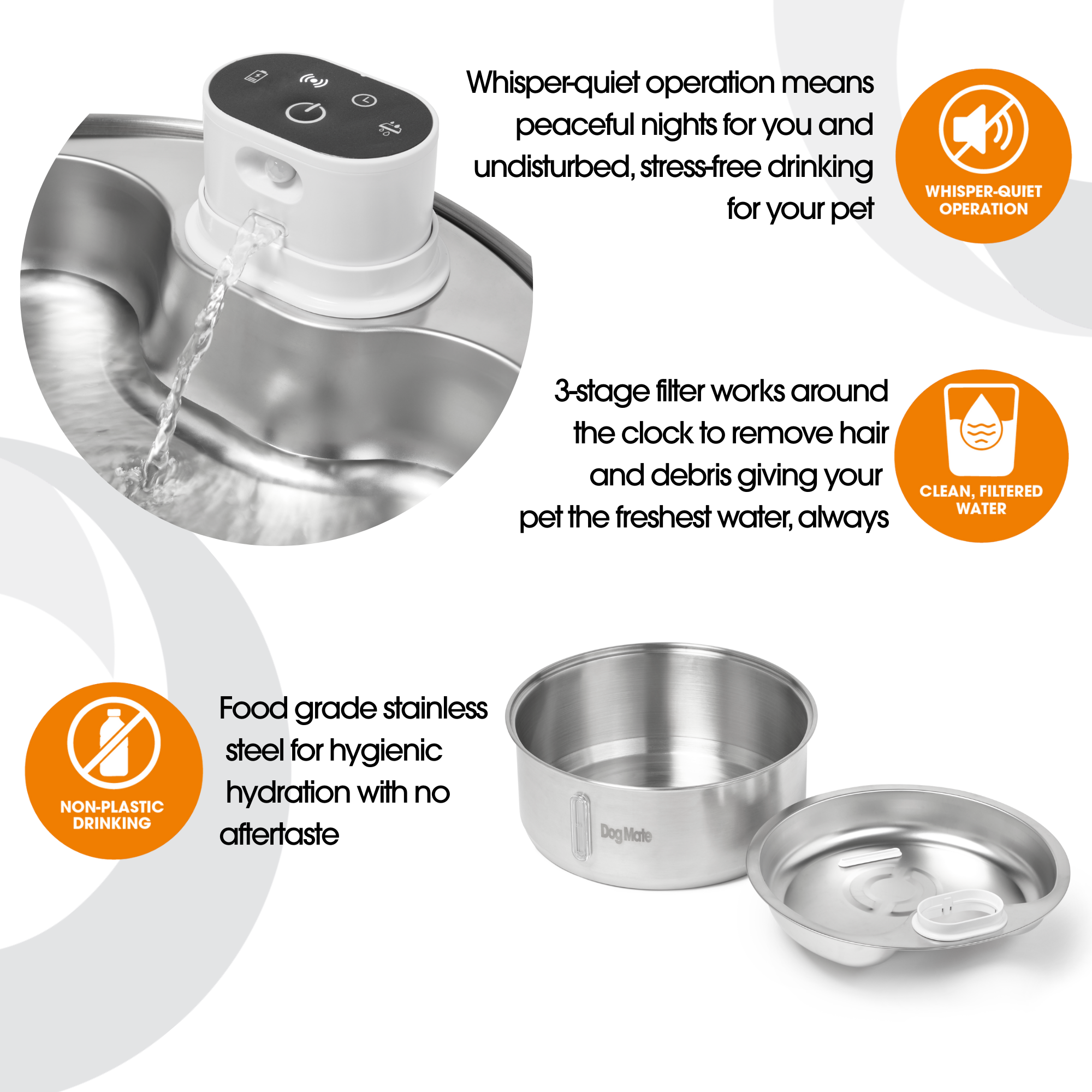 Dog Mate 8 Litre Stainless Steel Cordless Pet Water Fountain