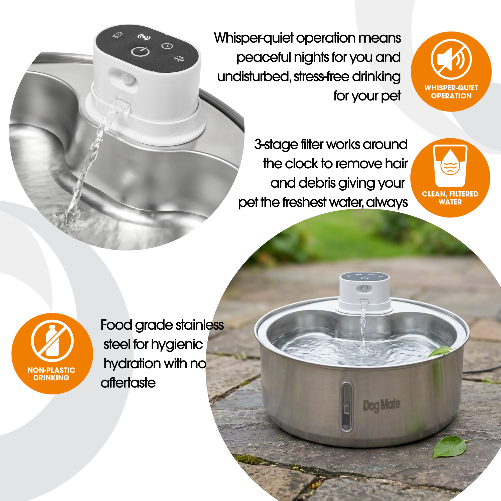 Dog Mate 8 Litre Stainless Steel Cordless Pet Water Fountain