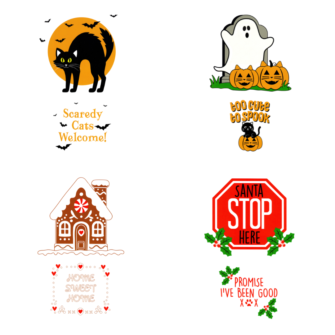 Cat Flap & Pet Door Vinyl Stickers – Halloween & Christmas Designs