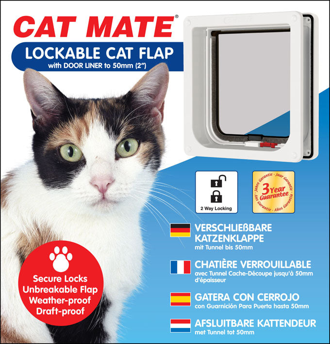 Cat Mate Lockable Cat Flap with Door Liner to 50mm White (2 inches) (234)